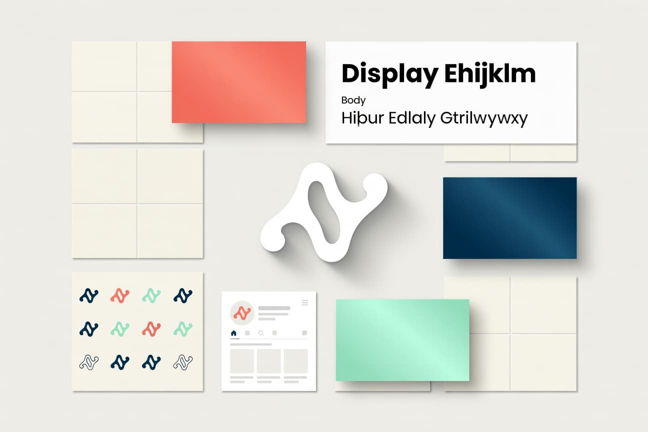 Modern AI generated brand kit preview with logo, color palette and typography sample created with the Logify AI logo maker