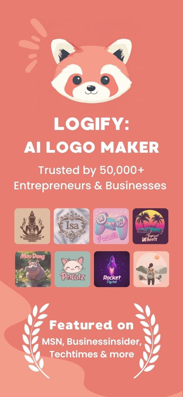 Logify AI logo maker app screen showing the brand name input and generated logo concepts on iPhone